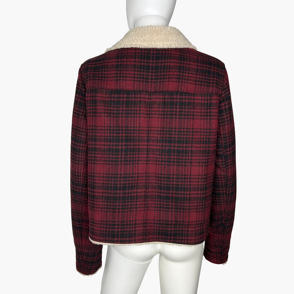 AEO Women’s Wool Flannel Sherpa Moto Jacket (Dark Red | Size S) - Picture 4 of 8